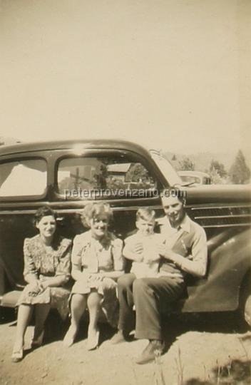 Peter Provenzano Photo Album Image_copy_182.jpg - From left to right: Sarah Provenzano Tonkin, Fay Provenzano, and Leslie Tonkin on his father Leslie Tonkin's lap. California, summer of 1942.